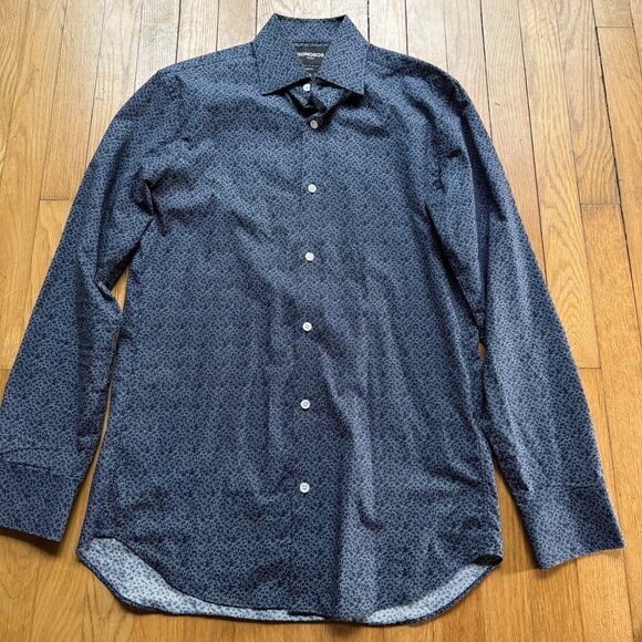 Bonobos Size 15/34 Mens Navy Printed Slim Fit Button-Down Shirt Stretch Preppy - Picture 2 of 13